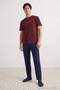Burgundy - Navy Blue Regular Fit Slogan Printed Knitted Pajama Set Tmnaw27Pt00015 - 4