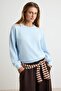 Açık Mavi Kalın Şardonsuz Oversize/Geniş Kesim Omzu Açık Örme Sweatshirt TWOAW27SW00046