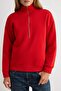Kırmızı Kalın İçi Polarlı Fermuarlı Dik Yaka Oversize/Geniş Kesim Örme Sweatshirt TWOAW27SW00078 - 4