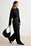 Black Plain Regular Fit Bat Sleeve Belted Thick Interlock Knitted Bottom - Top Set Twoaw27Au00039 - 2