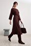 Brown A-Line/A Bell-Shaped Knitted Tie-Up Detail Batwing Sleeve Hijab Dress Tctaw27Eb00025 - 2