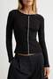 Siyah Düz Fitted/Vücuda Oturan Bisiklet Yaka Triko Bantlı Düğmeli Kaşkorse Örme Bluz TWOAW27BZ00222 - 3