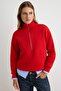 Kırmızı Kalın İçi Polarlı Fermuarlı Dik Yaka Oversize/Geniş Kesim Örme Sweatshirt TWOAW27SW00078 - 2