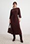 Brown A-Line/A Bell-Shaped Knitted Tie-Up Detail Batwing Sleeve Hijab Dress Tctaw27Eb00025