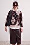 Stone Soft Textured Plaid / Checkered Thick Oversize Crew Neck Knitwear Sweater Tctaw27Ak00002 - 2