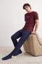 Burgundy - Navy Blue Regular Fit Slogan Printed Knitted Pajama Set Tmnaw27Pt00015 - 2