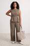 Khaki Waist-Fitted Button Detailed Woven Plus Size Top and Bottom Set Tbbss26Cp00035 - 3