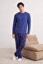 Navy Blue Regular Fit Flamingo Printed Knitted Pajama Set Tmnaw27Pt00022 - 3