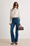 Koyu Mavi Ekstra Esnek Normal Bel Bilek Boy Crop Flare Jeans TWOAW27JE00191 - 2