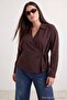 Brown Lacing Detailed Woven Oversized Shirt Tbbaw27Ax00003