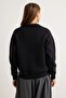 Siyah Kalın İçi Polarlı Polo V Yaka Oversize/Geniş Kesim Örme Sweatshirt TWOAW27SW00081 - 5