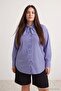 Navy Blue Striped Halter Detailed Plus Size Shirt Tbbaw27Ax00007 - 2