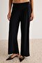 Black Plain Regular Fit Batwing Sleeve Gathered Detailed Stretch Knitted Bottom - Top Set Twoaw27Au00078 - 4