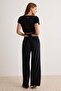 Black Plain Regular Fit Batwing Sleeve Gathered Detailed Stretch Knitted Bottom - Top Set Twoaw27Au00078 - 5