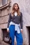Wardrobe Essentials Antrasit Yünlü V Yaka Vatkalı Oversize Triko Hırka TWOAW27HI00144 - 3