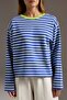 Saks Çizgili Premium Overisize/Geniş Kesim Bisiklet Yaka İnterlok Örme T-Shirt TWOAW27TS00027 - 3
