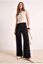 Siyah Wide Leg/Geniş Paça Yanları Düğmeli Dokuma Kumaş Pantolon TWOSS20PL0398 - 3