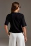 Siyah Soft/Yumuşak Dokunuşlu Dikiş Detaylı Reglan Kol Bele Oturan Örme T-Shirt TWOAW27TS00035 - 4