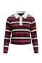 Kahverengi Bordo Çizgili Dantelli Polo Yaka Oversize/Geniş Kesim Pamuklu Örme T-Shirt TWOAW27TS00052 - 9