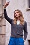 Wardrobe Essentials Antrasit Yünlü V Yaka Vatkalı Oversize Triko Hırka TWOAW27HI00144 - 4