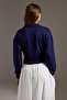 Lacivert Soft/Yumuşak Dokunuşlu Kruvaze Polo Yala Bele Oturan Crop Örme Sweatshirt TWOAW27SW00026 - 4
