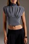 Antrasit Düz Fitted Dik Yaka Belden Oturtmalı Kolsuz Crop/Kısa Modal Kumaş Örme Bluz TWOAW27BZ00085 - 3