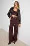 Kahverengi Düz Wide Leg/Geniş Paça Scuba Krep Örme Pantolon TWOAW27PL00040 - 2