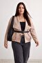 Mink Oversize Patterned Belted Suede Bomber Jacket Coat Plus Size Coat Twoaw27Aw00028