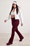 Bordo Fırçalı Soft Kumaş Bel Katlama Detaylı Flare/İspanyol Paça Yoga Örme Spor Tayt TBBAW27BV00006 - 4