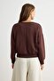 Brown Stitching Detailed Oversize/Wide Cut Crew Neck Knitted Thick Sweatshirt Twoaw27Sw00083 - 4
