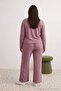Mor Yumoş Crop ve Wide Leg/Geniş Paça Örme Alt Üst Takım TBBAW26CP00005 - 2