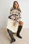 Mink Geometric Patterned Soft Textured Knitwear Sweater Twoaw27Kz00175