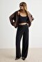 Siyah Düz Wide Leg/Geniş Paça Kruvaze Kapama Detaylı Scuba Krep Örme Pantolon TWOAW27PL00041 - 2