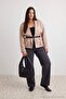 Mink Oversize Patterned Belted Suede Bomber Jacket Coat Plus Size Coat Twoaw27Aw00028 - 2