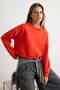 Kırmızı Kalın İçi Polarlı Oversize Crop Bisiklet Yaka Örme Sweatshirt TWOAW27SW00144