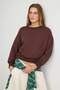 Brown Stitching Detailed Oversize/Wide Cut Crew Neck Knitted Thick Sweatshirt Twoaw27Sw00083