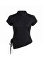 Siyah Çiçekli Fitted/Vücuda Oturan Hakim Yaka Düğme ve Bağlamalı Jakar Örme Bluz TWOAW27BZ00219 - 4
