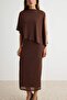 Kahverengi Bodycon/Vücuda Oturan Pelerinli Köpük Maxi Astarlı Örme Elbise TWOAW27EL00167 - 3