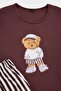 Brown Regular Fit Striped Teddy Bear Printed Knitted Pajama Set Tmnaw27Pt00031 - 6