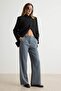 Indigo Yüksek Bel Wide Leg/Geniş Paça Pilili Dokuma Kumaş Pantolon TWOAW21PL0076 - 2
