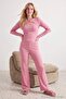 Pembe 3'lü Çizgili Bolerolu Viskon Fitilli Örme Pijama Takımı THMAW27PT00146