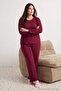 Bordo %100 Pamuklu Fırfırlı Örme Pijama Takımı TBBAW27AI00030 - 2