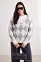 Ecru Baklava Patterned Soft Textured V-Neck Knitwear Sweater Tbbaw27An00011