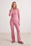 Pembe 3'lü Çizgili Bolerolu Viskon Fitilli Örme Pijama Takımı THMAW27PT00146 - 2
