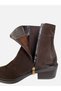 Blooma Bitter Brown Suede Genuine Leather Pointed Toe Thick Heeled Women's Boots with Fermaar Detail - 6