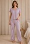 Women's Mink Short Sleeve V-Neck Lez Lace Viscose Pajama Set Embroidered Long Bottom Top 2-Piece Home Wear Sleep Set 94% Viscose 6% Elastane Knitted Fabric Ring Quality Comfortable Stylish Homewear