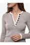 Long Sleeve Buttoned Layered Henley Collar Knit Sweater - 4