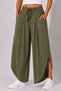Women's Khaki Linen Slit Double Breasted Bohemian Pinterest Wide Leg Skirt Trousers
