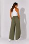 Women's Khaki Linen Slit Double Breasted Bohemian Pinterest Wide Leg Skirt Trousers - 6