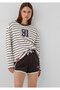 91 Patch Detailed Striped Long Sleeve T-Shirt Loose Fit / Comfortable Loose Cut 1614171-91653 - 2